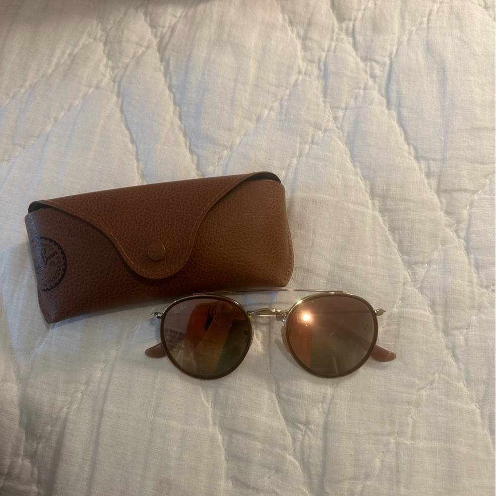 Ray ban sunglasses round double bridge tan color